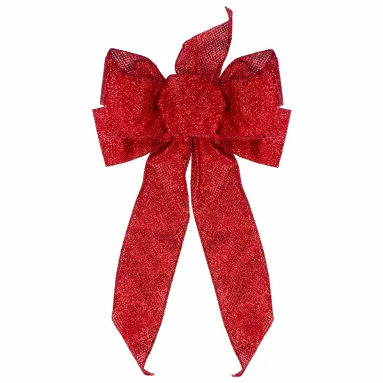 Northlight Glittered 6-Loop Christmas Bow Decoration - 9" x 14" - Red {1}