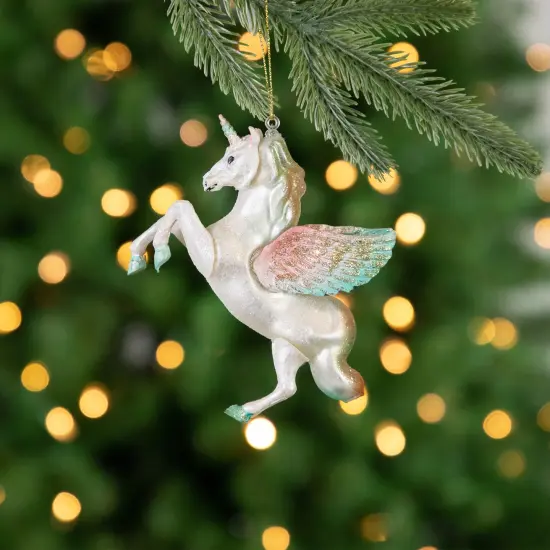 Northlight 5.25" White Unicorn Glass Christmas Ornament {3}
