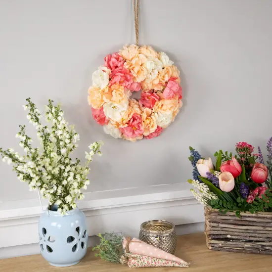 Northlight Artificial Peony Spring Floral Wreath - 8" - Pink and White {3}