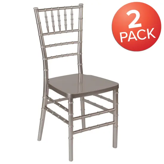 Emma and Oliver 2 Pack PREMIUM Resin Stacking Chiavari Chair Pewter {5}