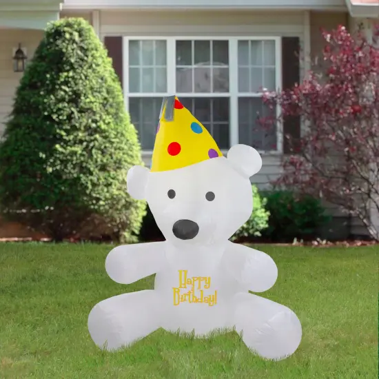 Northlight LED Lighted Inflatable Happy Birthday Bear Outdoor Decoration - 4' White {3}