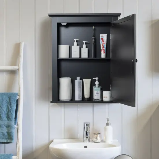 Bathroom Mirror Cabinet Wall Mounted Adjustable Shelf Medicine Storage Black {3}