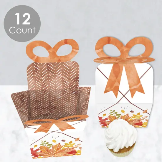 Big Dot of Happiness Fall Foliage - Square Favor Gift Boxes - Autumn Leaves Party Bow Boxes - Set of 12 {4}
