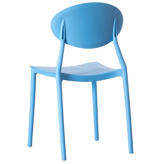 Modern Plastic Outdoor Dining Chair with Open Oval Back Design Set of 2 Blue {12}