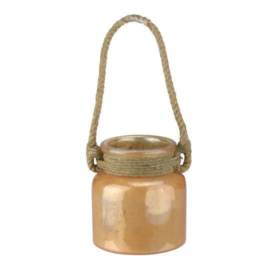 Kaemingk 6.25" Brown Distressed Glass Hurricane Decor with Rope {3}