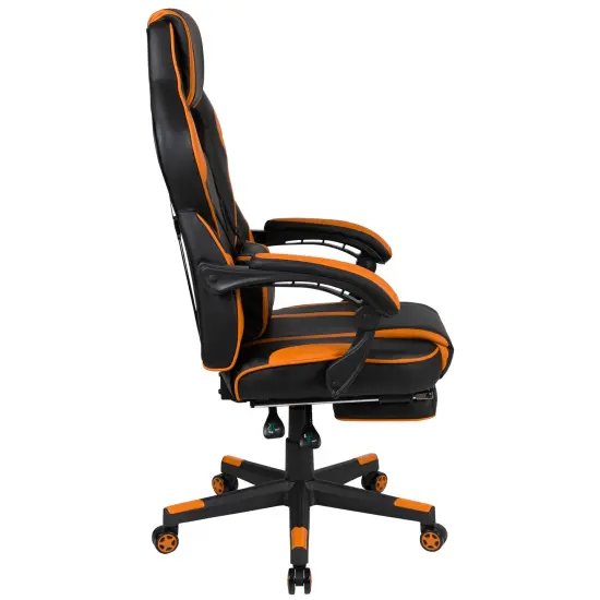 Emma and Oliver Ergonomic Gaming Chair -Recline Back/Arms, Footrest, Massaging Lumbar Black/Orange {5}