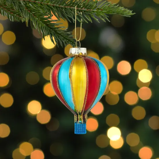Northlight 3.75" Shiny Multicolor Hot Air Balloon Glass Christmas Hanging Ornament {3}