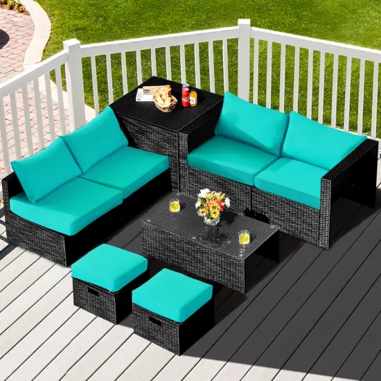8 Pieces Patio Rattan Storage Table Furniture Set Turquoise {1}