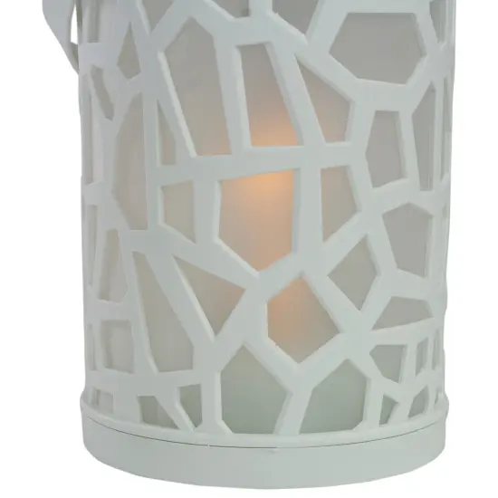 Northlight LED Lighted Faux Flame Mosaic Lantern with Handle - 6.5" - White {5}