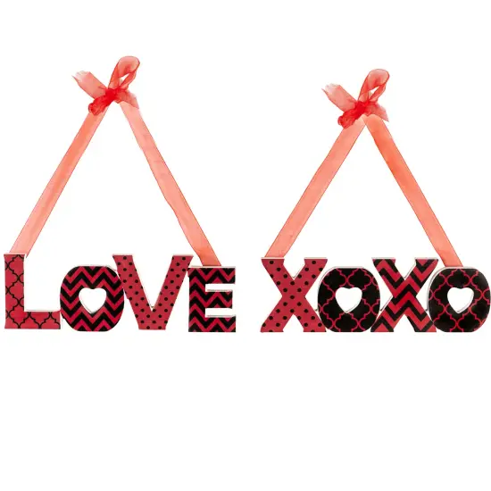 Northlight Wooden LOVE and XOXO Valentine's Day Wall Decorations - 8" - Red and Black - Set of 2 {1}