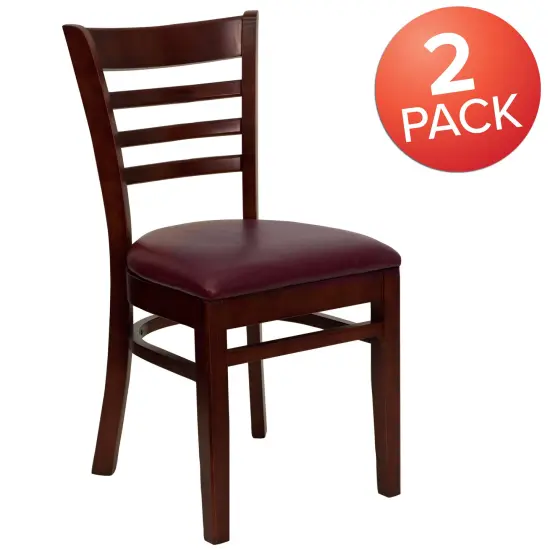 Emma and Oliver 2 Pack Ladder Back Wooden Restaurant Chair BlackVinyl/Walnut {10}