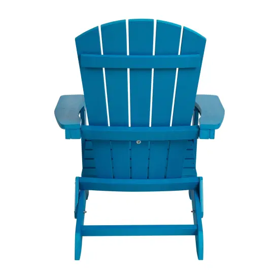 Merrick Lane Riviera Poly Resin Folding Adirondack Lounge Chair - All-Weather Indoor/Outdoor Patio Chair Blue {4}