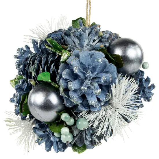 Northlight Frosted Pinecone and Berries Christmas Ball Ornament - 5.5" - Blue {3}