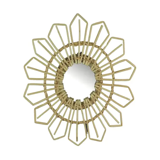 Natural Willow Wicker Framed Geometric Design Wall Mirror 17 Inch Diameter {1}