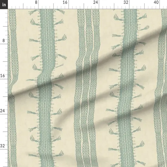 Various Fabrics by the Yard or Fat Quarter Block Print Stripes Elegant Pale Pastel Green Cream Large Custom Printed Fabric by Spoonflower {1}