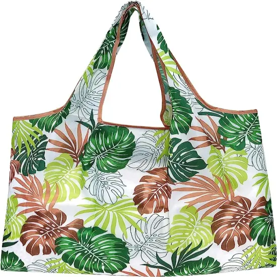 Wrapables Large Foldable Tote Nylon Reusable Grocery Bags, 5 Pack Flowers & Ferns {3}