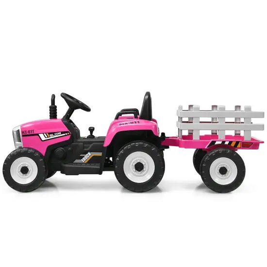 Iron Ride-On Tractor with Trailer, Music and Safety for Kids Pink {2}
