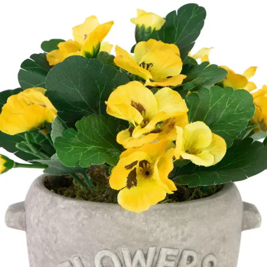 Northlight Pansy Artificial Floral Arrangement in "Flowers & Garden" Pot - 7" - Yellow {6}