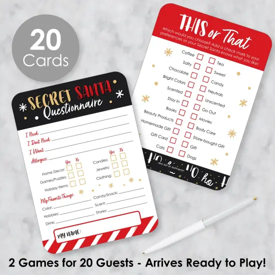 Big Dot of Happiness Secret Santa Fill-In Questionnaire Form - Christmas Gift Exchange Party Cards - Activity Duo Games - Set of 20 {3}