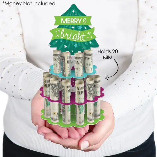 Big Dot of Happiness Merry and Bright Trees - DIY Colorful Whimsical Christmas Party Money Holder Gift - Cash Cake {4}