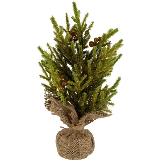 Northlight Mini Pine with Berries Artificial Christmas Tree in Burlap Base - 12" - Unlit Green {1}