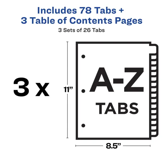 Avery Legal Exhibit Unpunched Dividers for Use with Any Binding System, Collated A-Z, 26 Side Tab Dividers Per Set, Helvetica Type, 3 Sets (21874) {5}