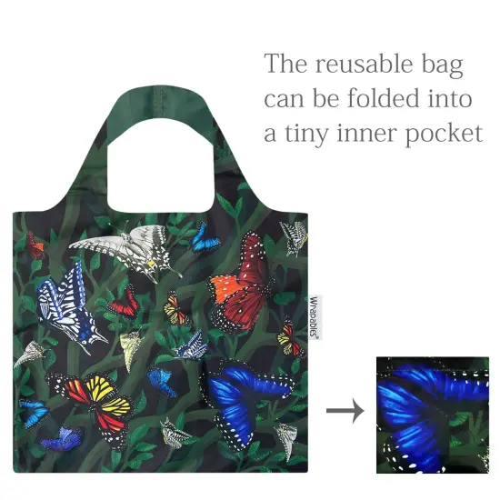 Wrapables Large & Small Allybag Foldable & Lightweight Reusable Grocery Bags (Set of 2) Butterflies {6}