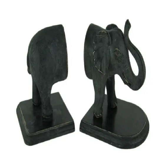 Distressed Black Standing Elephant Top and Tail Bookend Set {1}