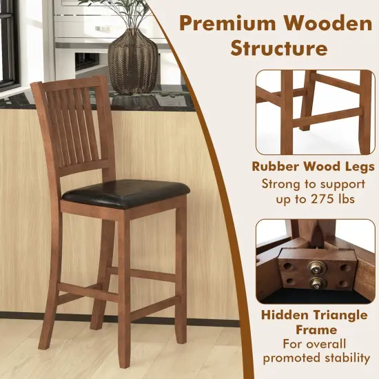 Costway 2-Piece 25.5" Bar Chair Set with Backrest Padded Seat Footrest Rubber Wood Frame {5}
