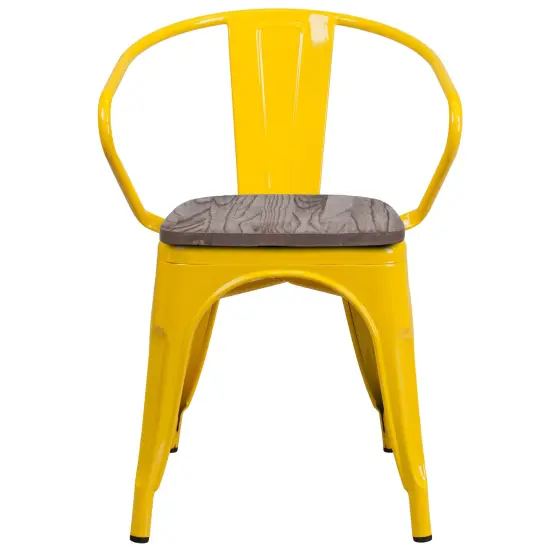 Emma and Oliver Metal Chair with Wood Seat and Arms Yellow {2}