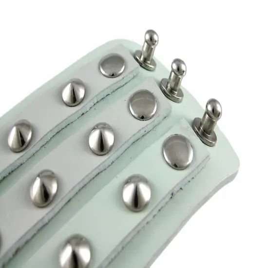 Gray Leather 3 Row Cone Spiked Wristband Blemished {4}