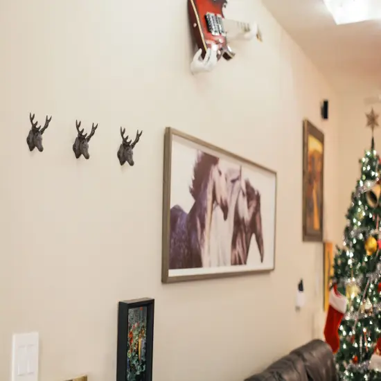 Set of 3 Rustic Brown Deer Head Decorative Wall Hooks Lodge Decor {4}