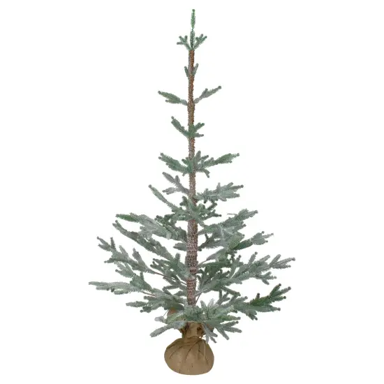 Northlight Frosted Pine Slim Artificial Christmas Tree with Jute Base- 3' - Unlit Green {1}