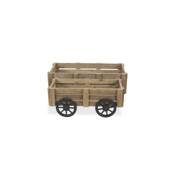 Contemporary Home Living Set of 2 Brown and Black Handmade Storage Crates with Wheels 23.75" {5}