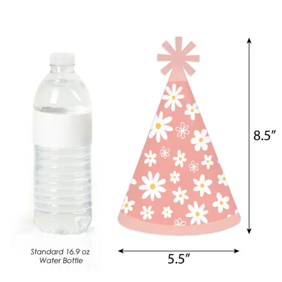 Big Dot of Happiness Pink Daisy Flowers - Cone Happy Birthday Party Hats for Kids and Adults - Set of 8 (Standard Size) {4}