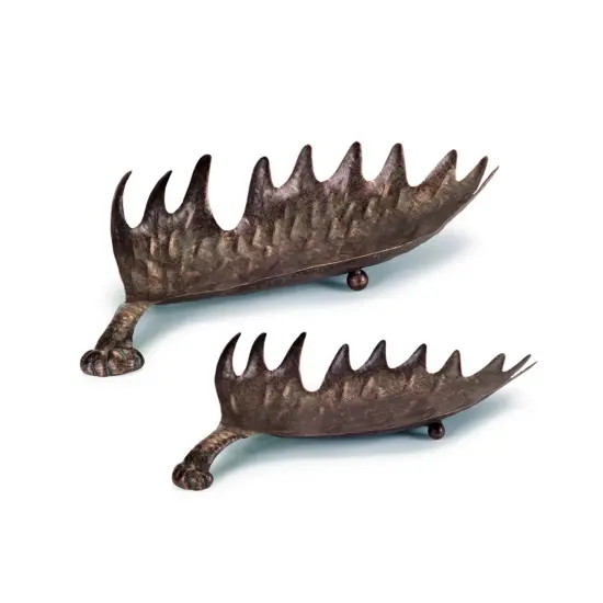 Melrose Set of 2 Bronze and Brown Elk Horn Christmas Tabletop Trays 22" {1}