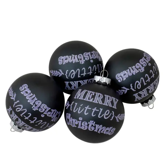 Northlight Merry Little Christmas Glass Ball Ornaments - 2.5" (65mm) - Black - 4ct {1}