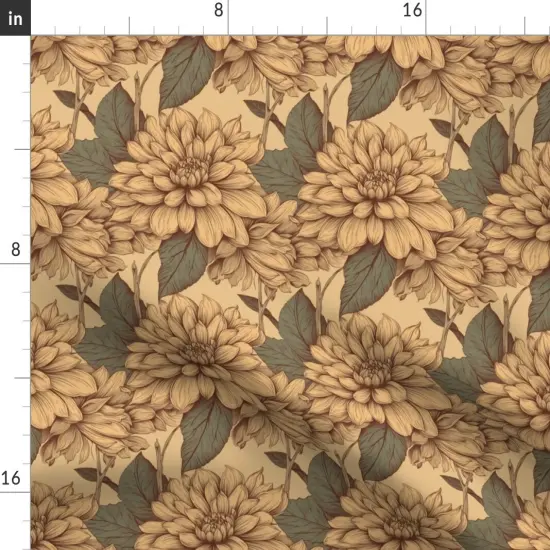 Various Fabrics by the Yard or Fat Quarter Vintage Botanical Gold Flowers Retro Garden Dahlia Warm Floral Custom Printed Fabric by Spoonflower {2}