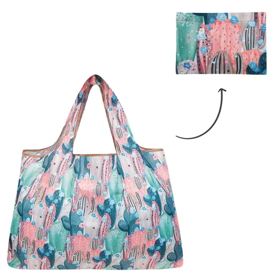 Wrapables Large Foldable Tote Nylon Reusable Grocery Bag Colorful Cacti {3}