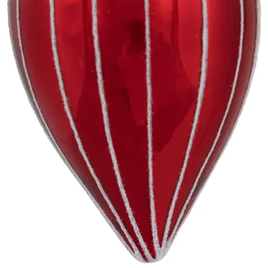 Northlight 5" Shiny Red and White Glittered Striped Glass Finial Christmas Ornament {5}