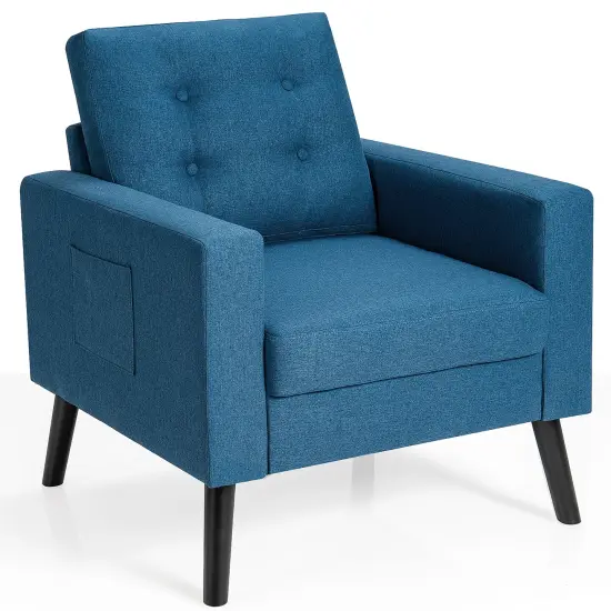 Costway Modern Tufted Accent Chair Fabric Armchair Single Sofa w/ Rubber Wood Legs Blue\ Beige\Grey {7}