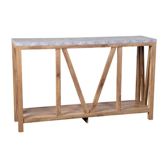 Merrick Lane Erikson Modern Farmhouse Engineered Wood Sofa Table with Wood Bracing and Lower Shelf Warm Oak/Concrete {4}