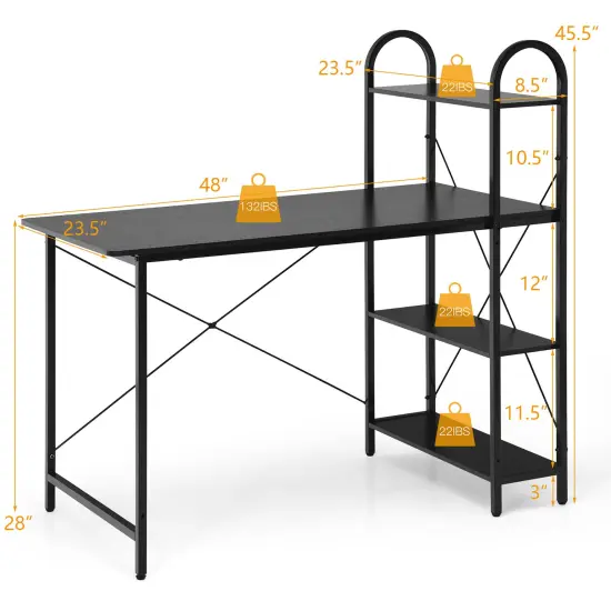 Costway 48'' Reversible Computer Desk Writing Table Workstation w/ Storage Shelf Black\Brown {4}
