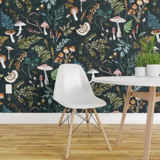 Peel & Stick Wallpaper 2FT Wide Mushrooms Moody Botanical Woodland Ferns Leaves Nature Cottagecore Custom Removable Wallpaper by Spoonflower {1}