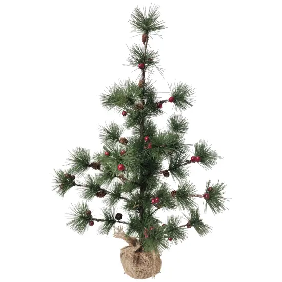 Northlight Winter Berry Pine Tree with Pine Cones in Jute Base Christmas Decoration - 23.5" Green {1}