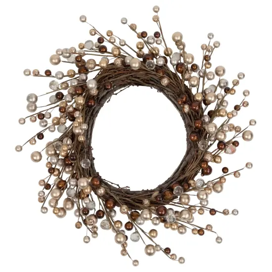 Northlight Burgundy and Silver Ball Christmas Ornament Twig Wreath, 20-Inch, Unlit Red {1}