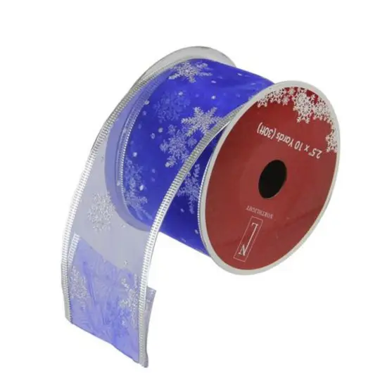 Northlight Blue and Silver Glitter Snowflakes Christmas Wired Craft Ribbon 2.5" x 10 Yards {1}