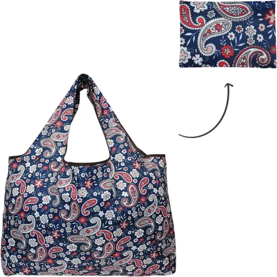 Wrapables Large Foldable Tote Nylon Reusable Grocery Bag, 3 Pack Colorful Motif {5}