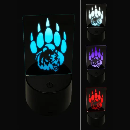 Grizzly Bear Head in Claw Paw 3D Illusion LED Night Light Sign Nightstand Desk Lamp {1}