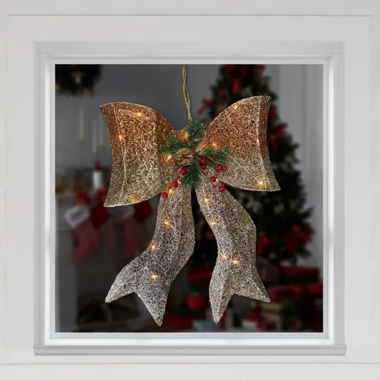 Northlight 23" LED Lighted Champagne Gold Ombre Mesh Bow Christmas Decoration {3}